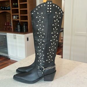 Nasty gal start studded buckle harness cowboy boots
